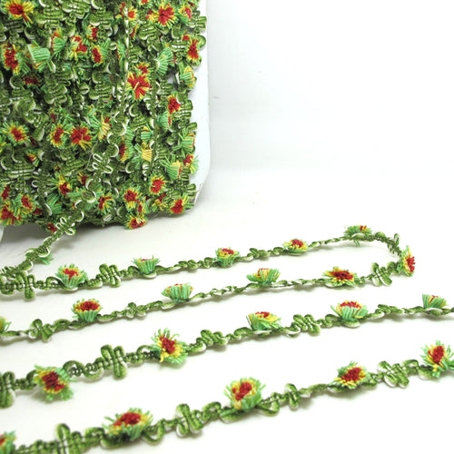 2 Yards Green Woven Rococo Ribbon Trim|Decorative Floral Ribbon|Scrapbook Materials|Clothing|Decor|Craft Supplies