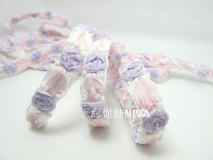 5/8 Inch Embroidered Rose Bud|Purple and Pink|Colorful Flower Ribbon Trim|Scrapbook|Doll Lace|Quilt|Sewing Couture|Supplies|Craft DIY|WR3087