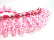 画像をギャラリービューアに読み込む, 1 5/8 Inch Pink Flower Floral Pleated Printed Polyester Ribbon with Woven Rosette Trim|Headband Supplies|Hair Embellishment|Decorative Trim