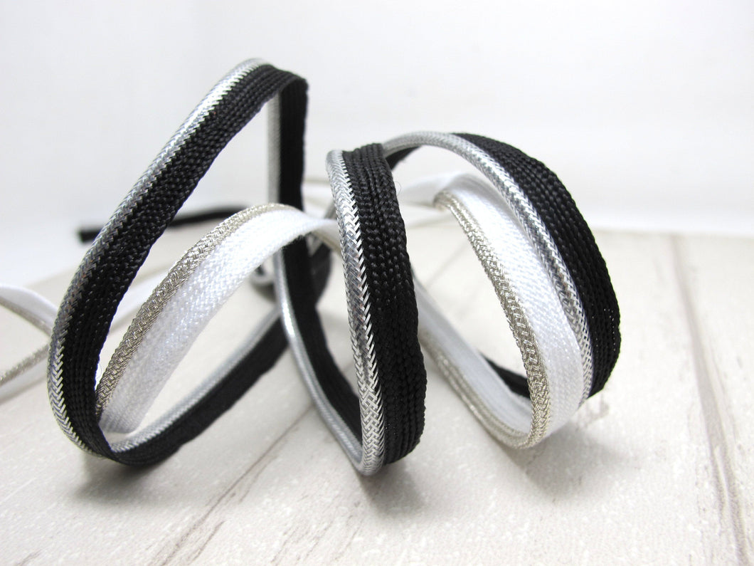 5 Yards 3/8 Inch Black or White Silver Shiny Braided Lip Cord Trim|Piping Trim|Pillow Trim|Cord Edge Trim|Upholstery Edging Trim