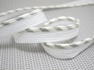 5 Yards 1/2 Inch Silver and White Shiny Braided Lip Cord Trim|Piping Trim|Pillow Trim|Cord Edge Trim|Upholstery Edging Trim