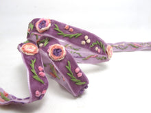画像をギャラリービューアに読み込む, 5/8 Inch Purple Yarn Flowers Embroidered Velvet Ribbon|Sewing|Quilting|Craft Supplies|Hair Accessories