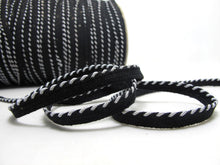 Load image into Gallery viewer, 5 Yards 3/8 Inch Black and White Braided Lip Cord Trim|Piping Trim|Pillow Trim|Cord Edge Trim|Upholstery Edging Trim