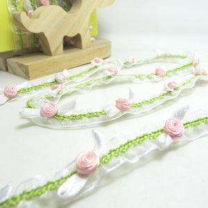 2 Yards Little Bow Woven Rococo Ribbon Trim on Chiffon Ribbon|Decorative Floral Ribbon|Scrapbook Materials|Clothing|Decor|Craft Supplies