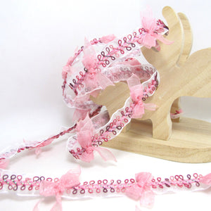 2 Yards Chiffon Bow Woven Rococo Ribbon Trim on Chiffon Ribbon|Decorative Floral Ribbon|Scrapbook Materials|Clothing|Decor|Craft Supplies