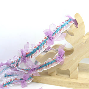 2 Yards Chiffon Bow Woven Rococo Ribbon Trim on Chiffon Ribbon|Decorative Floral Ribbon|Scrapbook Materials|Clothing|Decor|Craft Supplies