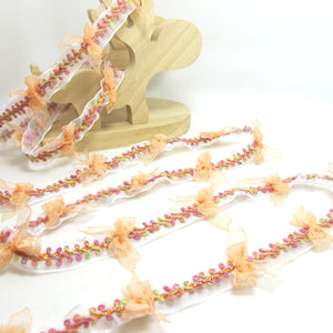 2 Yards Chiffon Bow  Woven Rococo Ribbon Trim on Chiffon Ribbon|Decorative Floral Ribbon|Scrapbook Materials|Clothing|Decor|Craft Supplies