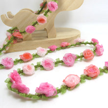 画像をギャラリービューアに読み込む, Special Edition|Compact Pink Ombre Rose Buds on Green Woven Rococo Ribbon Trim|Decorative Floral Ribbon|Scrapbook|ClothingCraft Supplies