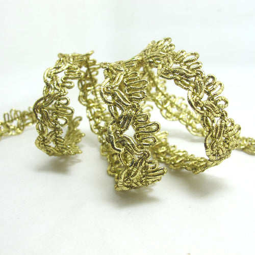 3 Yards 9/16 Inch Gold Woven Metallic Trim|Passementerie|Braided Gimp Trim|Embellishment|Craft Supplies|Wavy Trim Ribbon