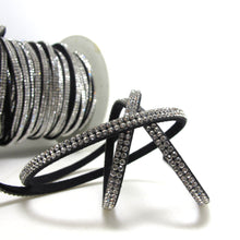 画像をギャラリービューアに読み込む, 2 Yards 1/4 Inch Black Diamond Shiny Studded Faux Suede Leather Cord|Shiny Embellishment|Hair Accessories Jewelry Making