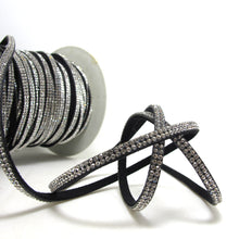 画像をギャラリービューアに読み込む, 2 Yards 1/4 Inch Black Diamond Shiny Studded Faux Suede Leather Cord|Shiny Embellishment|Hair Accessories Jewelry Making
