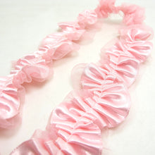 Charger l&#39;image dans la galerie, 1 1/2 Inches Pink Wavy Pleated Satin Trim with Tulle Base|Ruffled Ribbon|Ric Rac Trim|Retro Handmade Supplies|Pillow Case|Hair Supplies