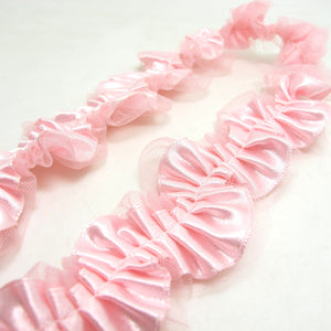 1 1/2 Inches Pink Wavy Pleated Satin Trim with Tulle Base|Ruffled Ribbon|Ric Rac Trim|Retro Handmade Supplies|Pillow Case|Hair Supplies