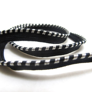 5 Yards 3/8 Inch Black and Silver Braided Lip Cord Trim|Piping Trim|Pillow Trim|Cord Edge Trim|Upholstery Edging Trim