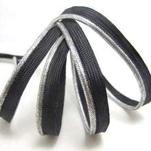 Load image into Gallery viewer, 5 Yards 3/8 Inch Black and Silver Thin Narrow Braided Lip Cord Trim|Piping Trim|Pillow Trim|Cord Edge Trim|Upholstery Edging Trim