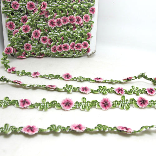 2 Yards Fuchsia Rose Buds Woven Rococo Ribbon Trim|Decorative Floral Ribbon|Scrapbook Materials|Clothing|Decor|Craft Supplies
