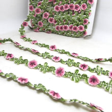 Load image into Gallery viewer, 2 Yards Fuchsia Rose Buds Woven Rococo Ribbon Trim|Decorative Floral Ribbon|Scrapbook Materials|Clothing|Decor|Craft Supplies