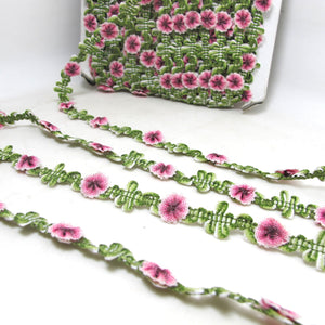 2 Yards Fuchsia Rose Buds Woven Rococo Ribbon Trim|Decorative Floral Ribbon|Scrapbook Materials|Clothing|Decor|Craft Supplies