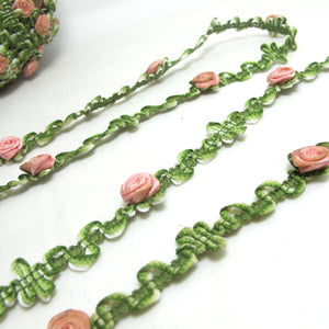 2 Yards Pink Satin Woven Rococo Ribbon Trim|Decorative Floral Ribbon|Scrapbook Materials|Clothing|Decor|Craft Supplies