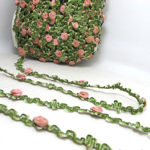 2 Yards Pink Satin Woven Rococo Ribbon Trim|Decorative Floral Ribbon|Scrapbook Materials|Clothing|Decor|Craft Supplies