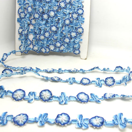 2 Yards Blue Woven Rococo Ribbon Trim|Decorative Floral Ribbon|Scrapbook Materials|Clothing|Decor|Craft Supplies