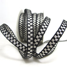 Load image into Gallery viewer, 1/4 Inch Black and Silver Threaded Woven Trim|Shiny Narrow Ribbon|Decorative Embellishment|Costume Clothing Edging|Hair Sewing Supplies