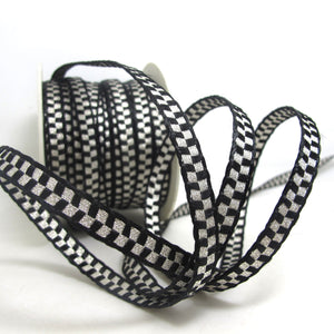 1/4 Inch Black and Silver Threaded Woven Trim|Shiny Narrow Ribbon|Decorative Embellishment|Costume Clothing Edging|Hair Sewing Supplies