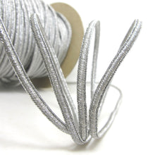 Charger l&#39;image dans la galerie, 2 Yards 3/16 Inch Silver Threaded Woven Trim|Shiny Narrow Ribbon|Glittery Decorative Embellishment|Costume Clothing Edging|Sewing Supplies