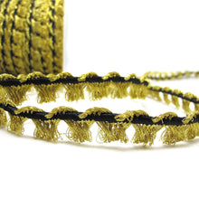 画像をギャラリービューアに読み込む, 3/8 Inch Black and Gold Woven Trim|Shiny Narrow Ribbon Trim|Woven Border|Metallic Jacquard Trim|Flag Scalloped Edge|Gold Threaded Decoration