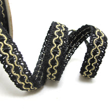 画像をギャラリービューアに読み込む, 2 Yards 5/8 Inch Black and Gold Braided Gimp Trim|Woven Trim|Woven Border Edging Trim|Costume Clothing Supplies|Home Decor Embellishment