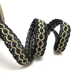 2 Yards 5/8 Inch Black and Gold Braided Gimp Trim|Woven Trim|Woven Border Edging Trim|Costume Clothing Supplies|Home Decor Embellishment