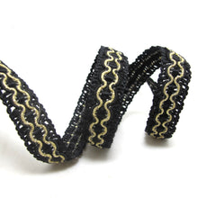 画像をギャラリービューアに読み込む, 2 Yards 5/8 Inch Black and Gold Braided Gimp Trim|Woven Trim|Woven Border Edging Trim|Costume Clothing Supplies|Home Decor Embellishment