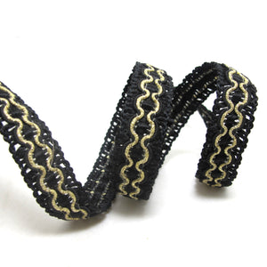 2 Yards 5/8 Inch Black and Gold Braided Gimp Trim|Woven Trim|Woven Border Edging Trim|Costume Clothing Supplies|Home Decor Embellishment