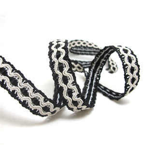 2 Yards 5/8 Inch Black and White Braided Gimp Trim|Woven Trim|Woven Border Edging Trim|Costume Clothing Supplies|Home Decor Embellishment