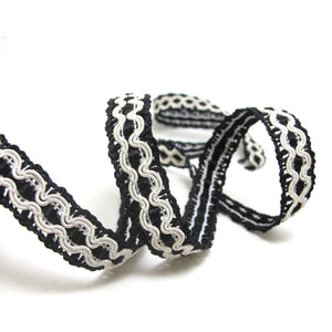 2 Yards 5/8 Inch Black and White Braided Gimp Trim|Woven Trim|Woven Border Edging Trim|Costume Clothing Supplies|Home Decor Embellishment