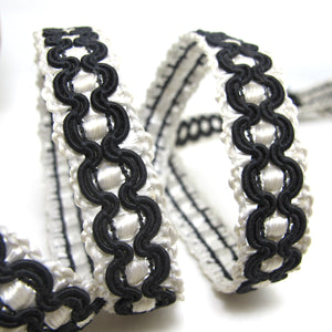 2 Yards 5/8 Inch Black and White Braided Gimp Trim|Woven Trim|Woven Border Edging Trim|Costume Clothing Supplies|Home Decor Embellishment