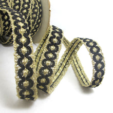 画像をギャラリービューアに読み込む, 2 Yards 5/8 Inch Black and Gold Braided Gimp Trim|Woven Trim|Woven Border Edging Trim|Costume Clothing Supplies|Home Decor Embellishment