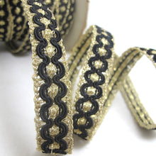 画像をギャラリービューアに読み込む, 2 Yards 5/8 Inch Black and Gold Braided Gimp Trim|Woven Trim|Woven Border Edging Trim|Costume Clothing Supplies|Home Decor Embellishment