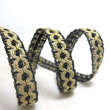 Charger l&#39;image dans la galerie, 2 Yards 5/8 Inch Black and Gold Braided Gimp Trim|Woven Trim|Woven Border Edging Trim|Costume Clothing Supplies|Home Decor Embellishment