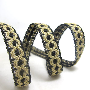 2 Yards 5/8 Inch Black and Gold Braided Gimp Trim|Woven Trim|Woven Border Edging Trim|Costume Clothing Supplies|Home Decor Embellishment