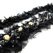 画像をギャラリービューアに読み込む, 1 9/16 Inch Black Chiffon Pleated Trim with Chain and Stones Decor|Elegant Embellishment|Home Decor|Costume Making|Clothing Belt Strap