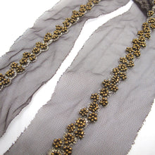画像をギャラリービューアに読み込む, 2 1/8 Inch Bronze Beaded Floral Trim|Embroidered Narrow Tulle Trim|Brown Net Tulle|Handmade Sewn Lace|Elegant Decorative Trim