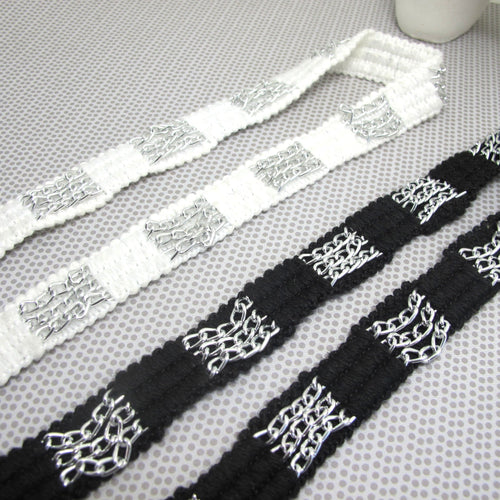 3/4 Inch Chained Woven Gimp Trim|Black or White|Vintage Costume Making|Hair Supplies Embellishment|Shiny Decorative Trim