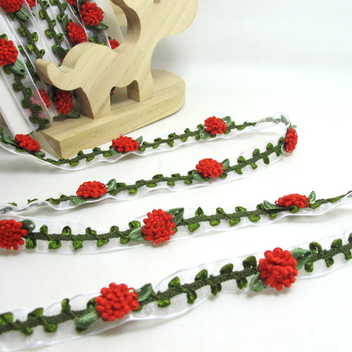 2 Yards Red Woven Rococo Ribbon Trim on Chiffon Ribbon|Decorative Floral Ribbon|Scrapbook Materials|Clothing|Decor|Craft Supplies
