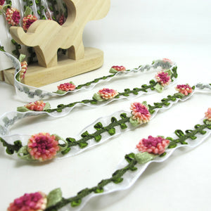 2 Yards Fuchsia Nude Woven Rococo Ribbon Trim on Chiffon Ribbon|Decorative Floral Ribbon|Scrapbook Materials|Clothing|Decor|Craft Supplies