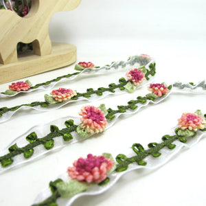 2 Yards Fuchsia Nude Woven Rococo Ribbon Trim on Chiffon Ribbon|Decorative Floral Ribbon|Scrapbook Materials|Clothing|Decor|Craft Supplies