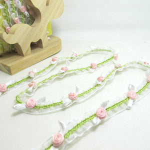 2 Yards Little Bow Woven Rococo Ribbon Trim on Chiffon Ribbon|Decorative Floral Ribbon|Scrapbook Materials|Clothing|Decor|Craft Supplies