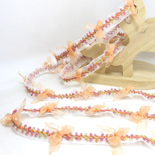 2 Yards Chiffon Bow  Woven Rococo Ribbon Trim on Chiffon Ribbon|Decorative Floral Ribbon|Scrapbook Materials|Clothing|Decor|Craft Supplies