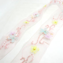 Charger l&#39;image dans la galerie, 1 5/8 Inches Pink Chiffon Organza Hand beaded Embroidered Floral Trim|Chiffon Flower Trim|Hair Bow Making Jewelry Sewing Couture