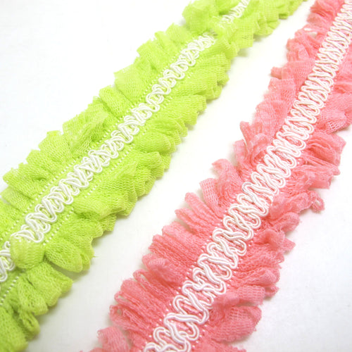1 3/8 Inches Neon Color Pleated Ruffled Trim|Woven Gimp Trim|Tulle Material|Costume Making|Baby Hairband Trim|Lace Trim